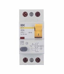 Изображение товара УЗО IEK Karat ВД1-63 63А 1P+N тип AC 30 мА 4,5 кА (MDV10-2-063-030)