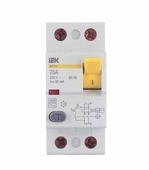 УЗО IEK Karat ВД1-63 25А 1P+N тип AC 30 мА 4,5 кА (MDV10-2-025-030) - фото 1