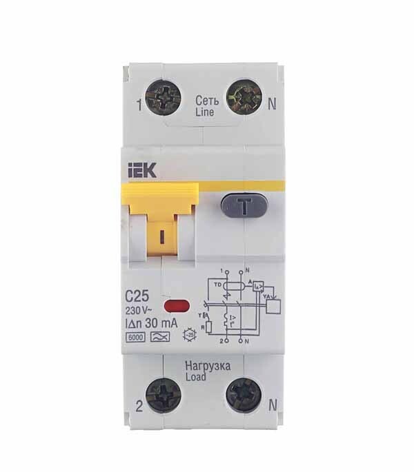 Изображение товара Автомат дифференциальный IEK Karat АВДТ-32 25А 1P+N с дифференциальным током 30мА