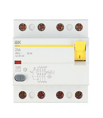 Изображение товара УЗО IEK Karat ВД1-63 25А 3P+N тип AC 30 мА 4,5 кА (MDV10-4-025-030)