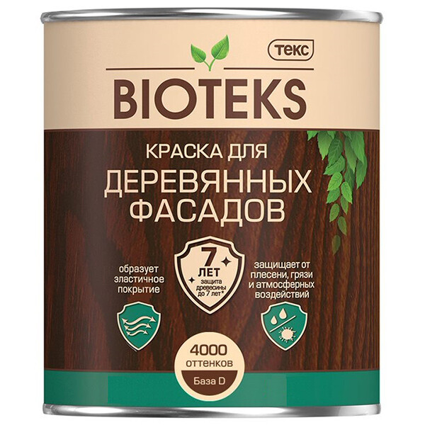 Изображение товара Фасадная алкидная бесцветная краска по дереву Текс Bioteks 9 л для наружных и внутренних работ