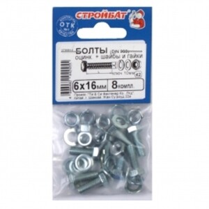 Болт оцинкованный DIN933 М6х16 мм с гайкой и шайбой 8 шт 203851