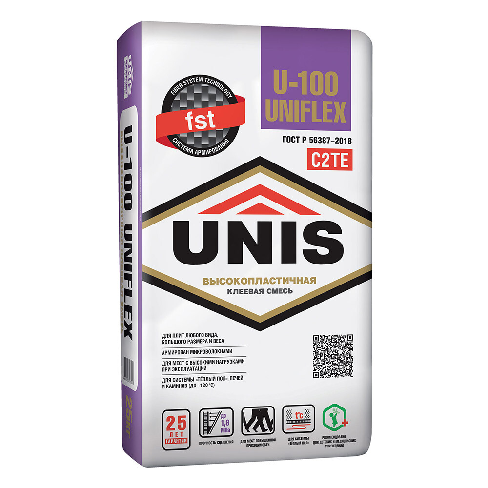 Изображение товара Клей для плитки Unis Uniflex U-100 серый 25 кг для внутренней и наружной облицовки