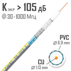 Кабель коаксиальный телевизионный TS 703 J 1х1,13 мм экранированный Cavel (100 м) - фото 3