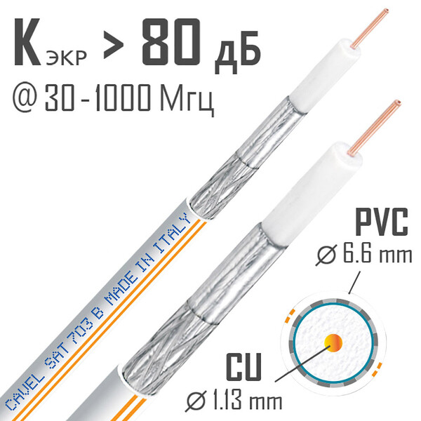 Кабель коаксиальный телевизионный SAT 703 В 1х1,13 мм экранированный ...