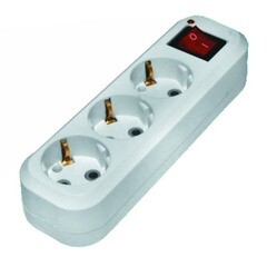 Колодка для удлинителя 3 розетки 16 А с заземлением с выключателем