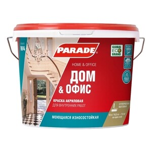 Краска акриловая Parade W4 Дом&Офис износоустойчивая белая матовая 10 л ...