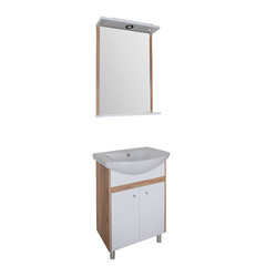 Зеркало с подсветкой с полкой прямоугольное 46,5х72,5 см в раме белой/дуб золотой АСБ-Мебель Альпина (11765) - фото 4