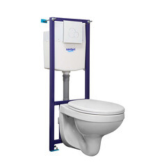 Изображение товара Комплект инсталляции Santeri с унитазом Альфа с кнопкой белой и сиденьем полипропилен микролифт (138164S0000B2)