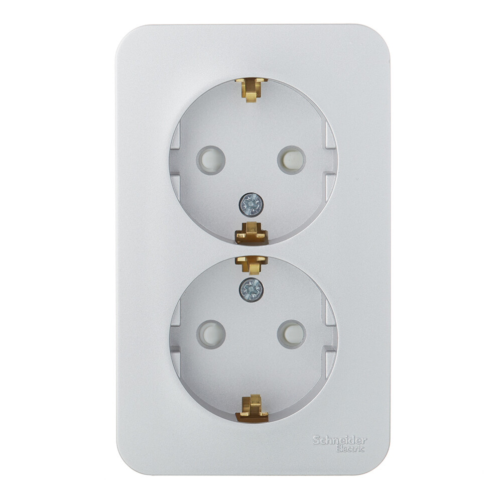 Изображение товара Розетка Systeme Electric Blanca накладная алюминиевая со шторками IP20 2 гнезда