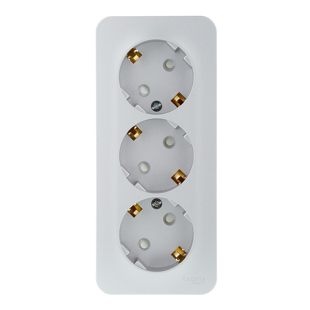 Изображение товара Розетка Systeme Electric Blanca накладная алюминий со шторками 3 гнезда IP20