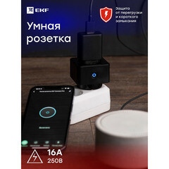 Умная розетка EKF Connect (RCS-2-WF) черная с заземлением - фото 7