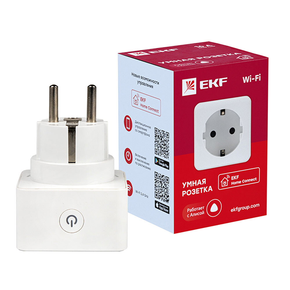 Изображение товара Умная розетка EKF Connect RCS-1-WF, Wi-Fi, голосовое управление, белая