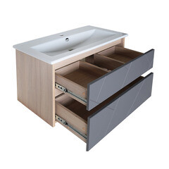 Тумба под раковину АСБ-Мебель Диана 75 см подвесная серая/дуб янтарный (12026) - фото 7