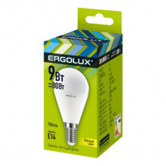 Лампа светодиодная Ergolux 9 Вт E14 шар G45 3000K 172-265 В (13173)