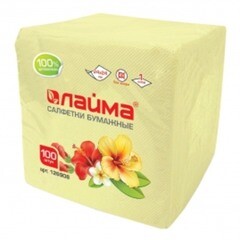 Салфетки бумажные Лайма желтые 24х24 см (100 шт.) (126908)