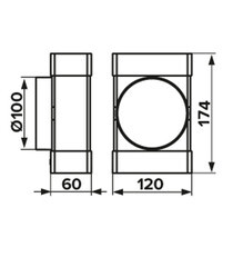 Соединитель Т-образный пластиковый для плоских воздуховодов 60х120 мм с круглыми d100 мм - фото 2