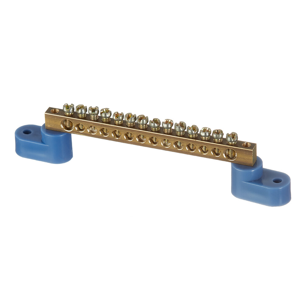 Изображение товара Шина нулевая на 2-х угловых изоляторах EKF PROxima 6х9 мм 14 отверстий синяя (sn0-63-14-2-r)