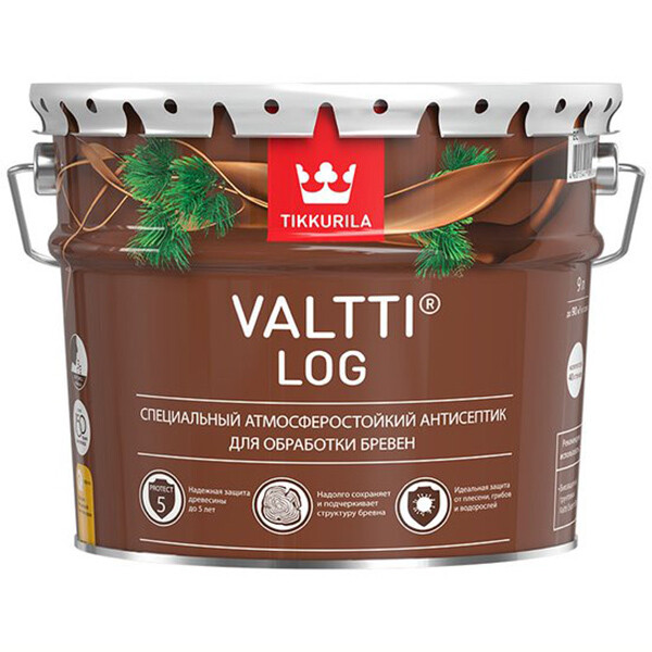 Изображение товара Антисептик Tikkurila/Tikkivala Valtti Log декоративный для дерева бесцветный основа ЕС 9 л