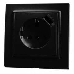 Розетка встраиваемая Эрна 1-местная с заземлением 250 В 16А с USB PST16-9011-03 черный 39480