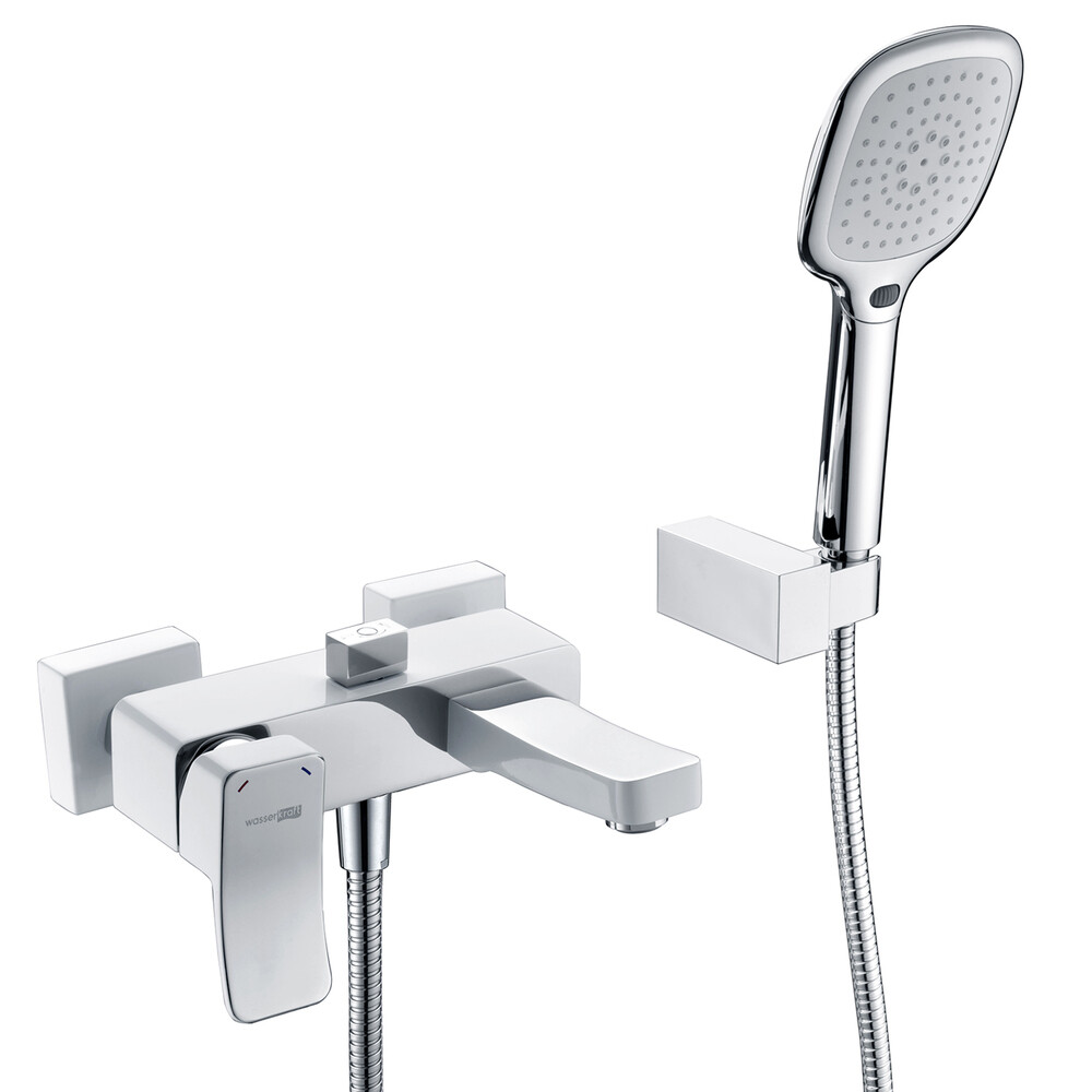 Смеситель для ванны WasserKraft Aller White белый/хром однорычажный с коротким изливом с лейкой (1061W)