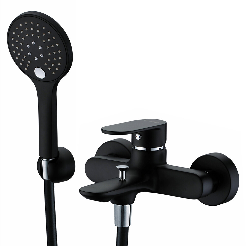 Изображение товара Смеситель для ванны WasserKraft Elbe черный однорычажный с коротким изливом с лейкой (7401)