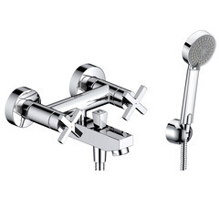 Смеситель для ванны WasserKraft Weser хром двухвентильный с коротким изливом с лейкой (7801) - фото 1