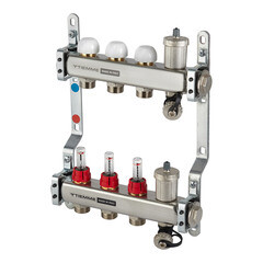 Коллекторная группа с расходомерами Tiemme 1 ВР(г) х 3 выхода 3/4 НР(ш) ЕК х 1 ВР(г) - фото 1