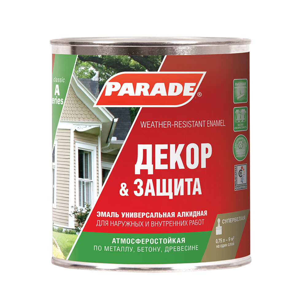 Изображение товара Эмаль алкидная Parade Декор и защита база А матовая 0,75 л