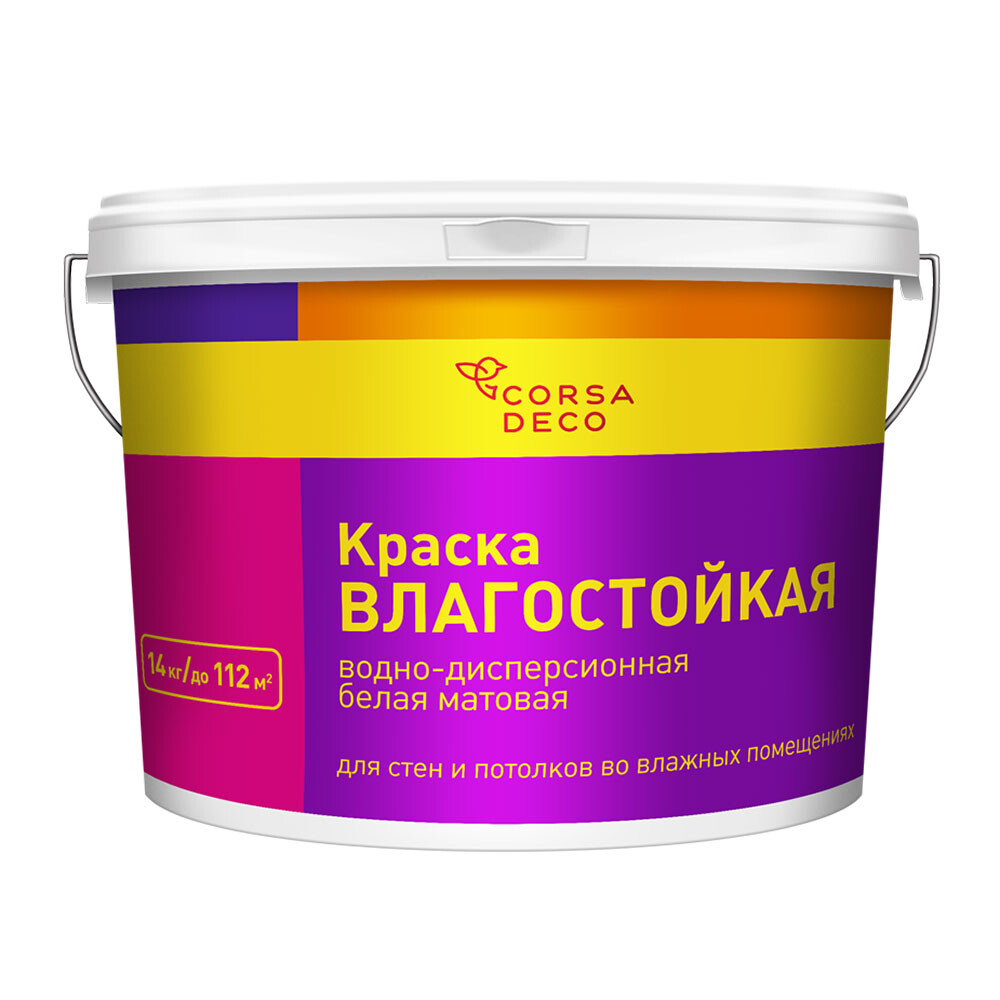 Изображение товара Влагостойкая матовая водно-дисперсионная краска Corsa Deco 14 кг для влажных помещений