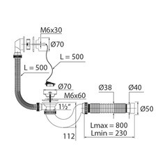 Сифон для ванны Virplast 1 1/2х40 мм с выпуском d70 мм с соединением 40/50 мм (30980654) - фото 3
