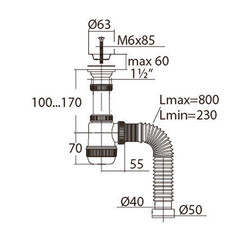 Сифон для раковины и мойки Wirquin Virplast 1 1/2х40 мм с выпуском d63 мм с соединением 40/50 мм (30986780) - фото 3