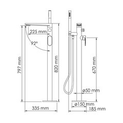 Смеситель для ванны напольный WasserKraft Dinkel хром однорычажный с коротким изливом с лейкой (5821) - фото 2