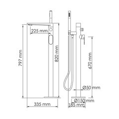 Смеситель для ванны напольный WasserKraft Elbe черный однорычажный с коротким изливом с лейкой (7421) - фото 2
