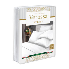 Комплект постельного белья Евро страйп-сатин Verossa Stripe белый с простыней 220х240 см - фото 3