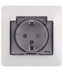 Розетка Systeme Electric Glossa встраиваемая белая со шторками с крышкой (GSL000148) - фото 1