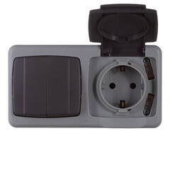 Блок выключатель и розетка Makel Siva Ustu двухклавишный накладной серый (36064208) - фото 4