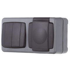 Блок выключатель и розетка Makel Siva Ustu двухклавишный накладной серый (36064208) - фото 2