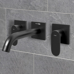 Смеситель для раковины встраиваемый WasserKraft Elbe двухвентильный со скрытой частью в комплекте черный (7445) - фото 2