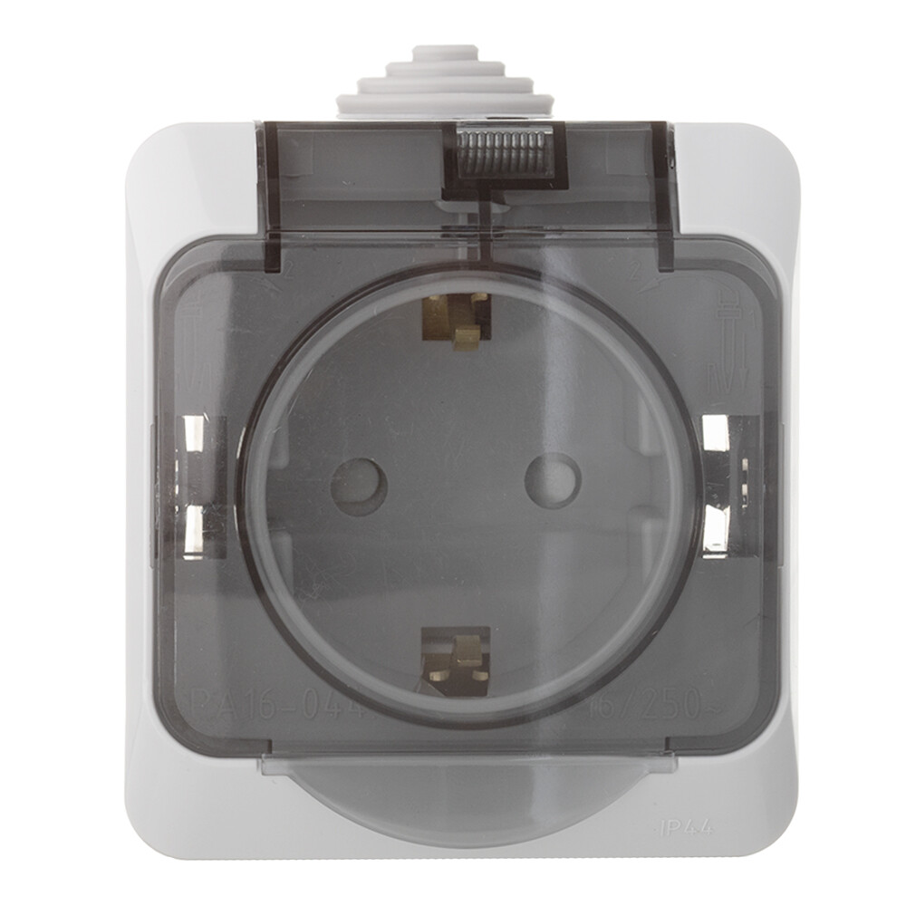 Изображение товара Розетка Systeme Electric Этюд накладная серая со шторками и крышкой