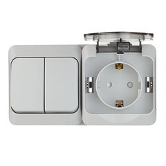 Блок выключатель и розетка Systeme Electric Этюд двухклавишный накладной серый (BPA16-242C) - фото 3