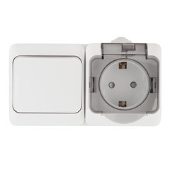 Блок переключатель и розетка Systeme Electric Этюд одноклавишный накладной белый (BPA16-246B) - фото 1