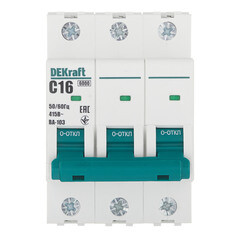Изображение товара Автоматический выключатель модульный Dekraft BA-103 3P 16А тип C 6 кА 230/400 В (12305DEK)