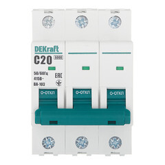 Автоматический выключатель модульный Dekraft BA-103 3P 20А тип C 6 кА 230/400 В (12306DEK) - фото 1