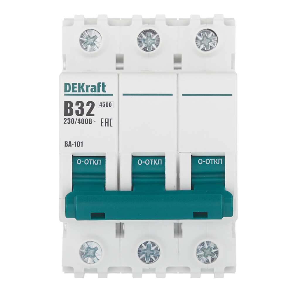 Автоматический выключатель модульный Dekraft BA-101 3P 32А тип B 4,5 кА 230/400 В (11033DEK)