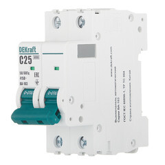 Автоматический выключатель модульный Dekraft BA-103 2P 25А тип C 6 кА 230/400 В (12291DEK) - фото 2