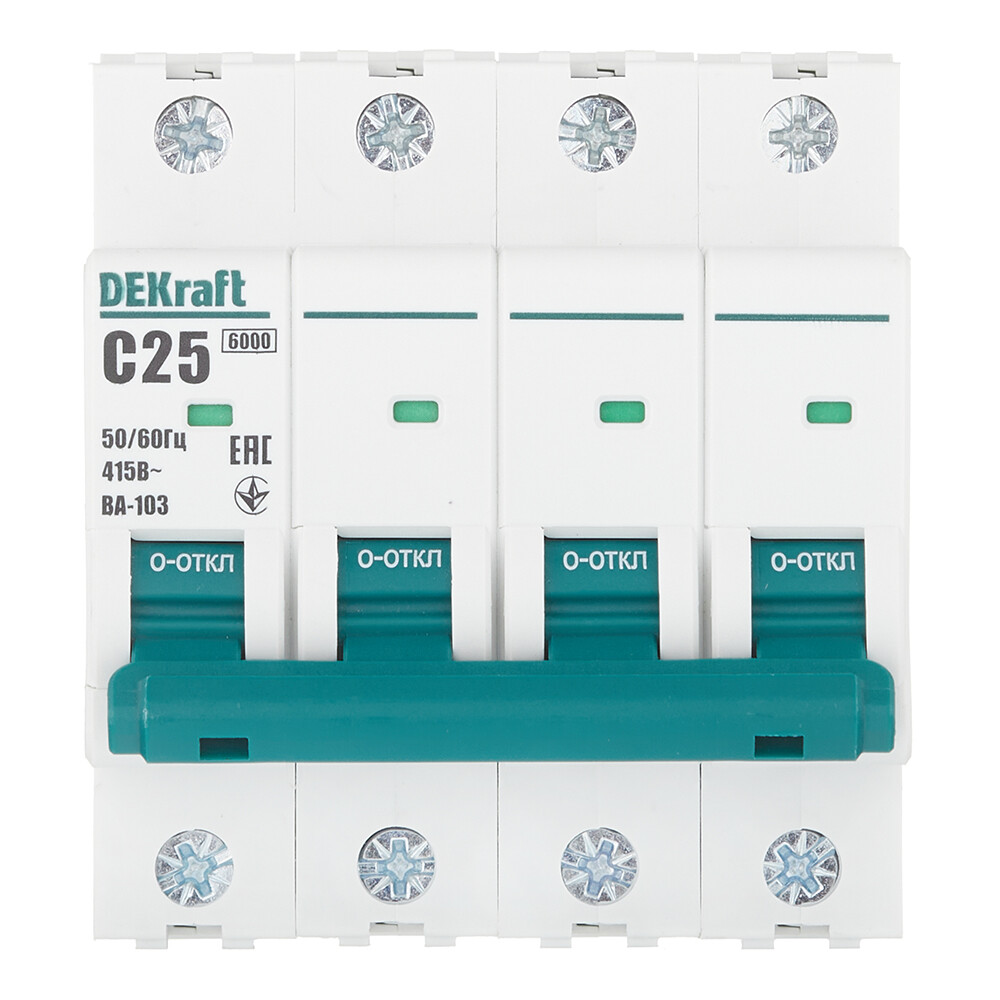 Изображение товара Автоматический выключатель модульный Dekraft BA-103 4Р 25А тип C 6 кА для электросетей