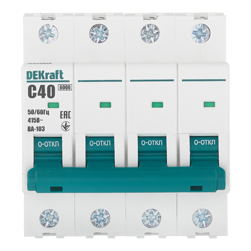 Изображение товара Автоматический выключатель модульный Dekraft BA-103 4Р 40А 6 кА для защиты цепей