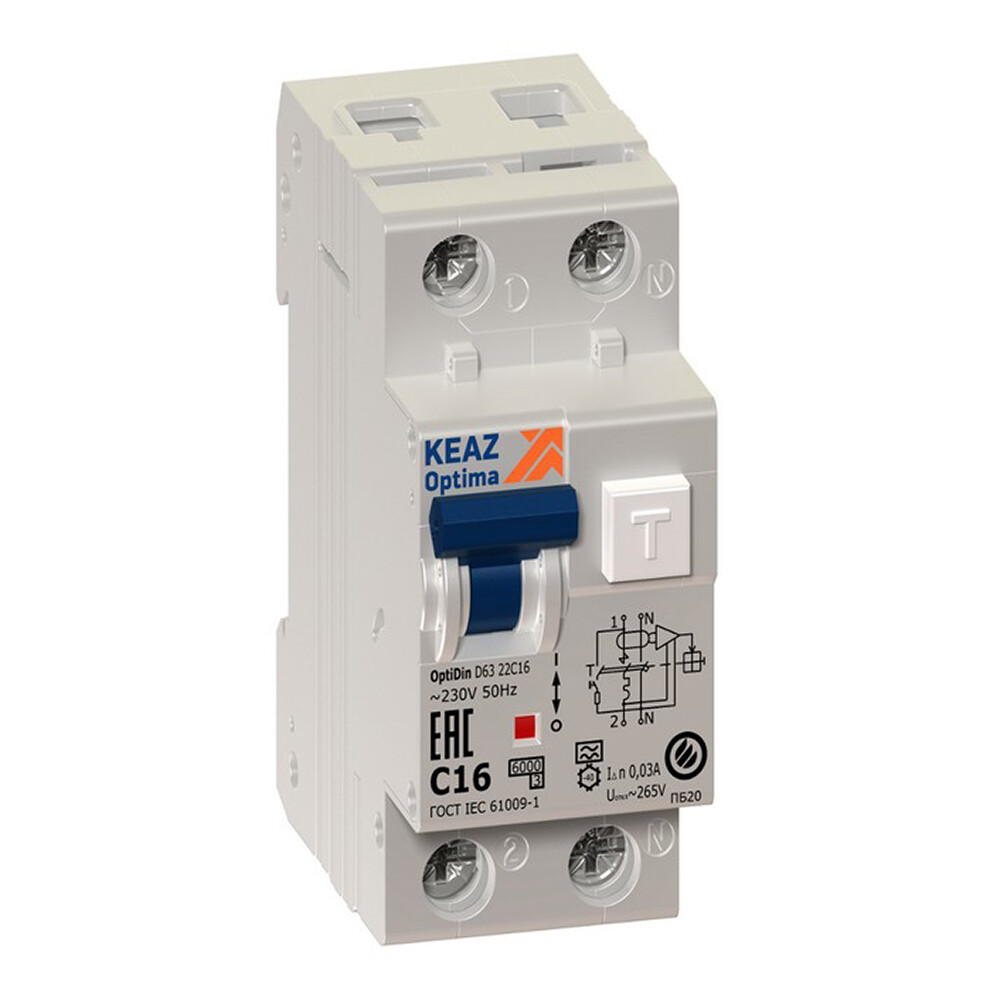 Изображение товара Автомат дифференциальный КЭАЗ OptiDin D63 25А 1P+N IP20