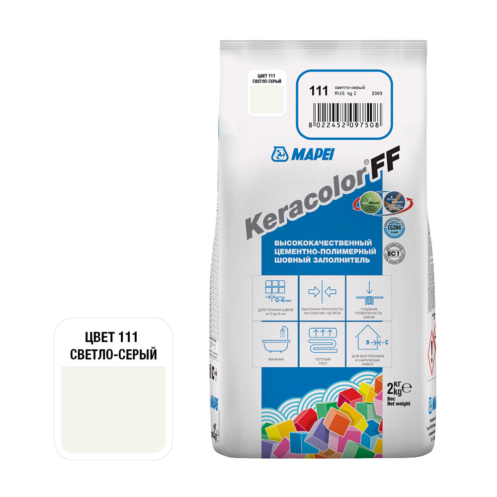 Изображение товара Затирка цементная Mapei Keracolor FF 111 светло-серая 2 кг